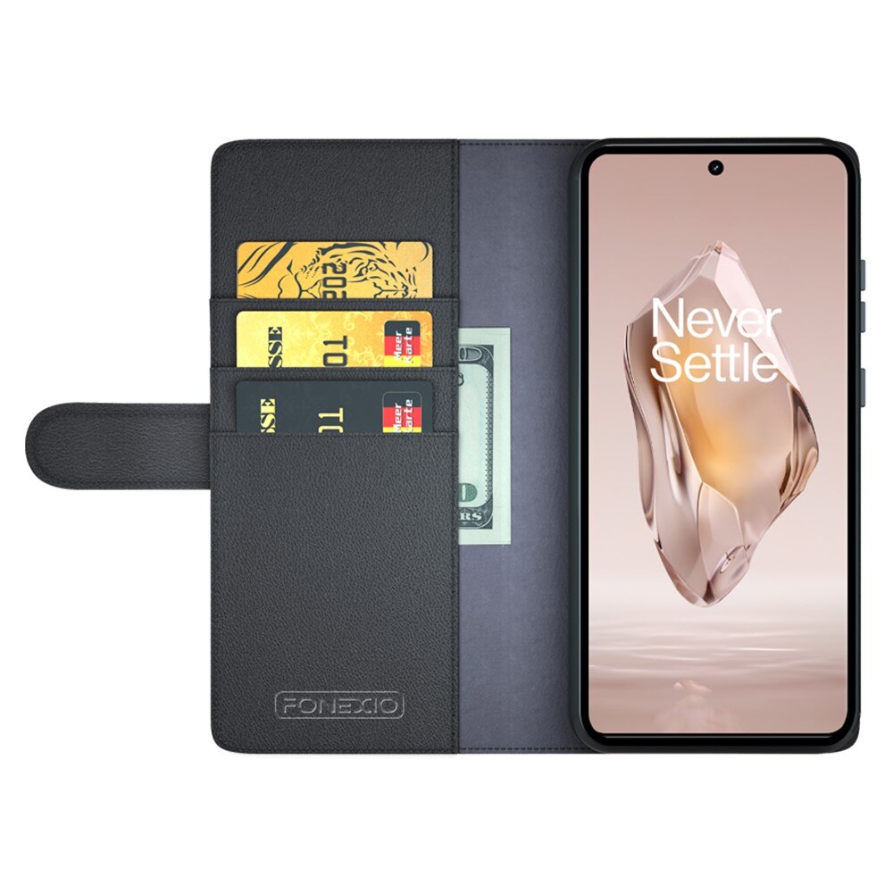Funda de cuero genuino  OnePlus 13R, Negro
