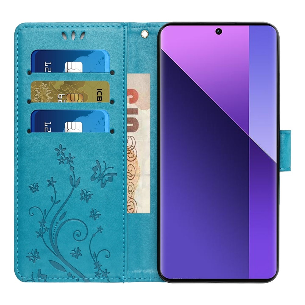 Funda de Cuero con Mariposas Xiaomi Redmi 13C, Azul