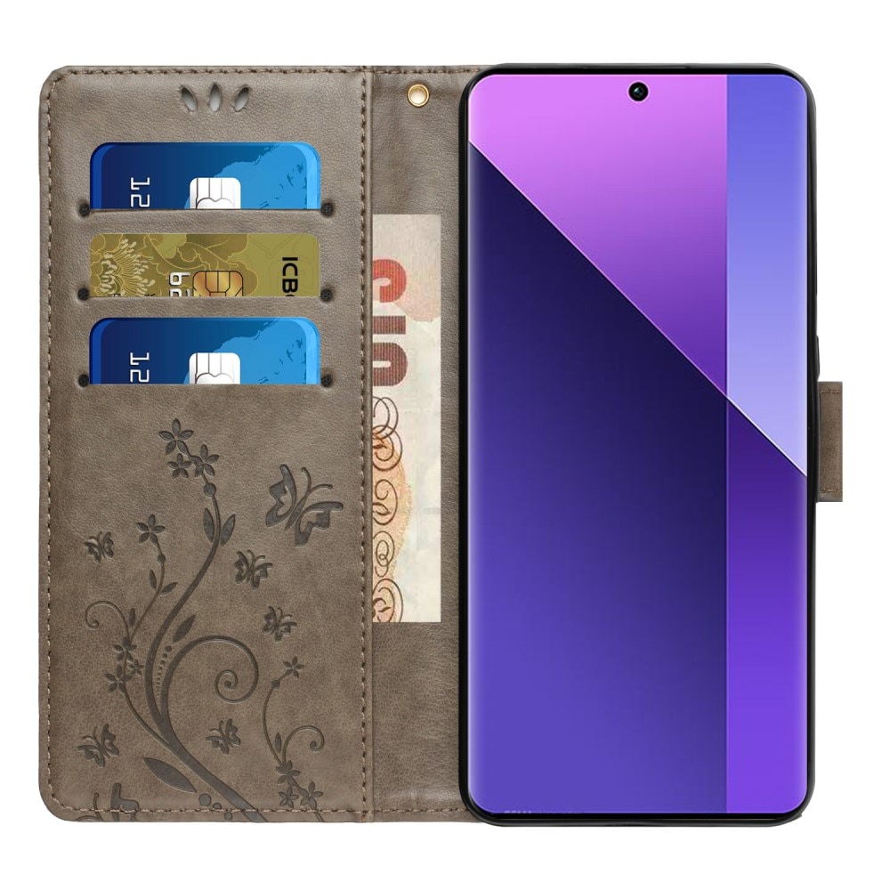 Funda de Cuero con Mariposas Xiaomi Redmi 13C, Gris