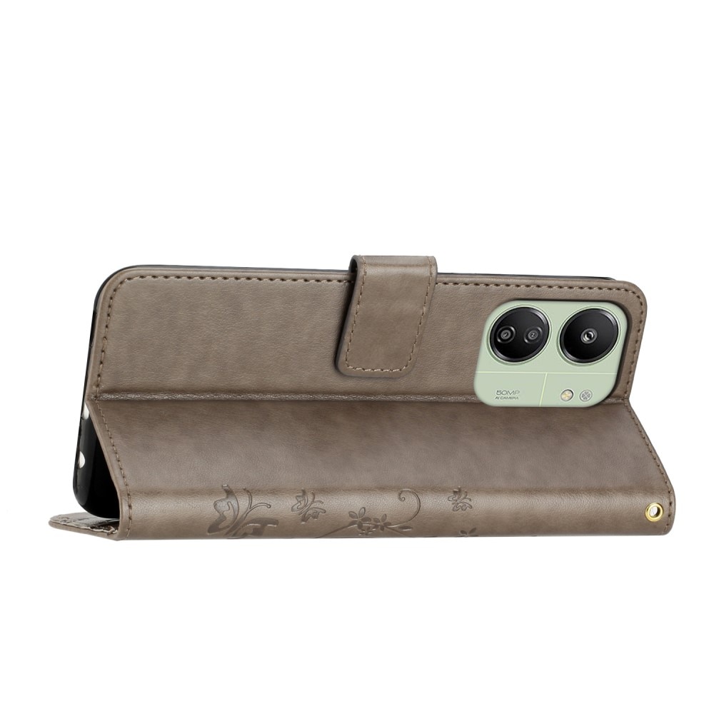 Funda de Cuero con Mariposas Xiaomi Redmi 13C, Gris