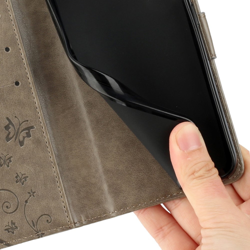 Funda de Cuero con Mariposas Xiaomi Redmi 13C, Gris