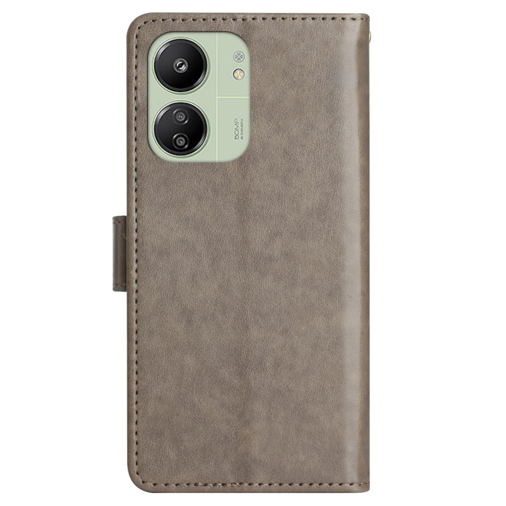 Funda de Cuero con Mariposas Xiaomi Redmi 13C, Gris