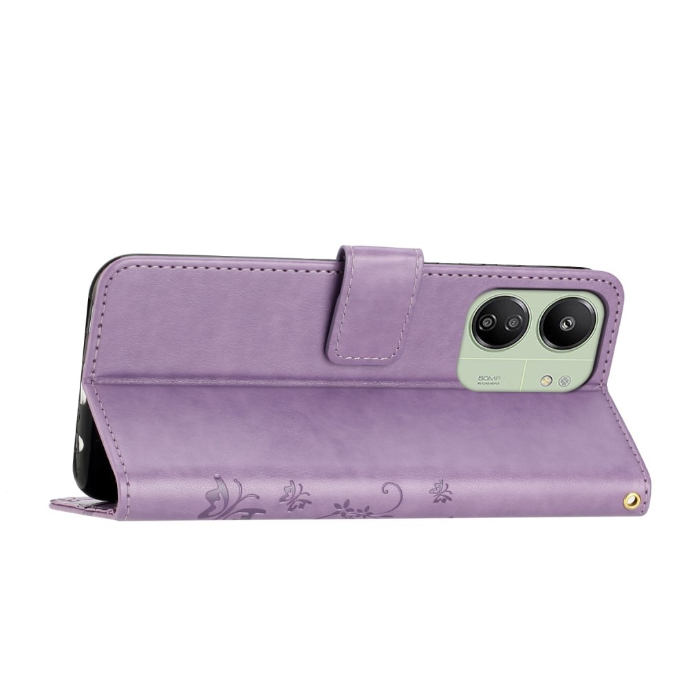 Funda de Cuero con Mariposas Xiaomi Redmi 13C, Púrpura