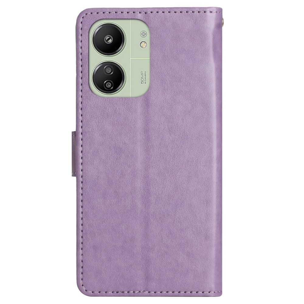 Funda de Cuero con Mariposas Xiaomi Redmi 13C, Púrpura