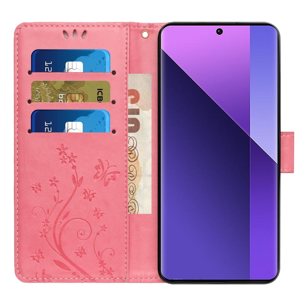 Funda de Cuero con Mariposas Xiaomi Redmi 13C, Rosa