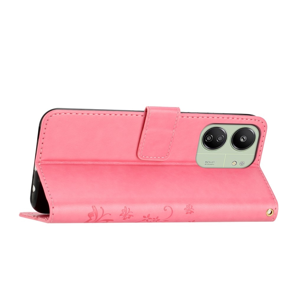 Funda de Cuero con Mariposas Xiaomi Redmi 13C, Rosa