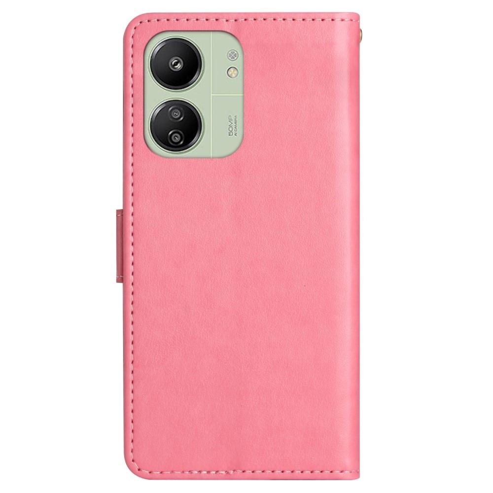 Funda de Cuero con Mariposas Xiaomi Redmi 13C, Rosa