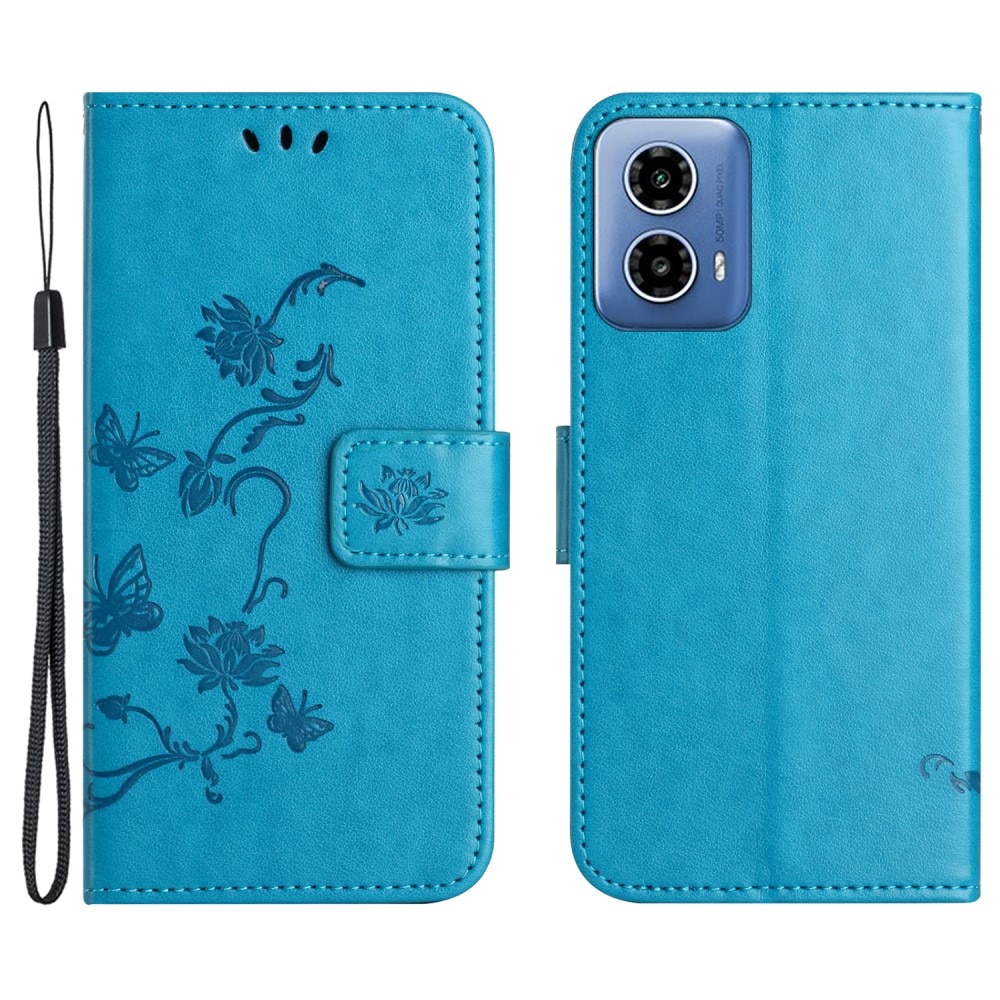 Funda de Cuero con Mariposas Motorola Moto G24, Azul