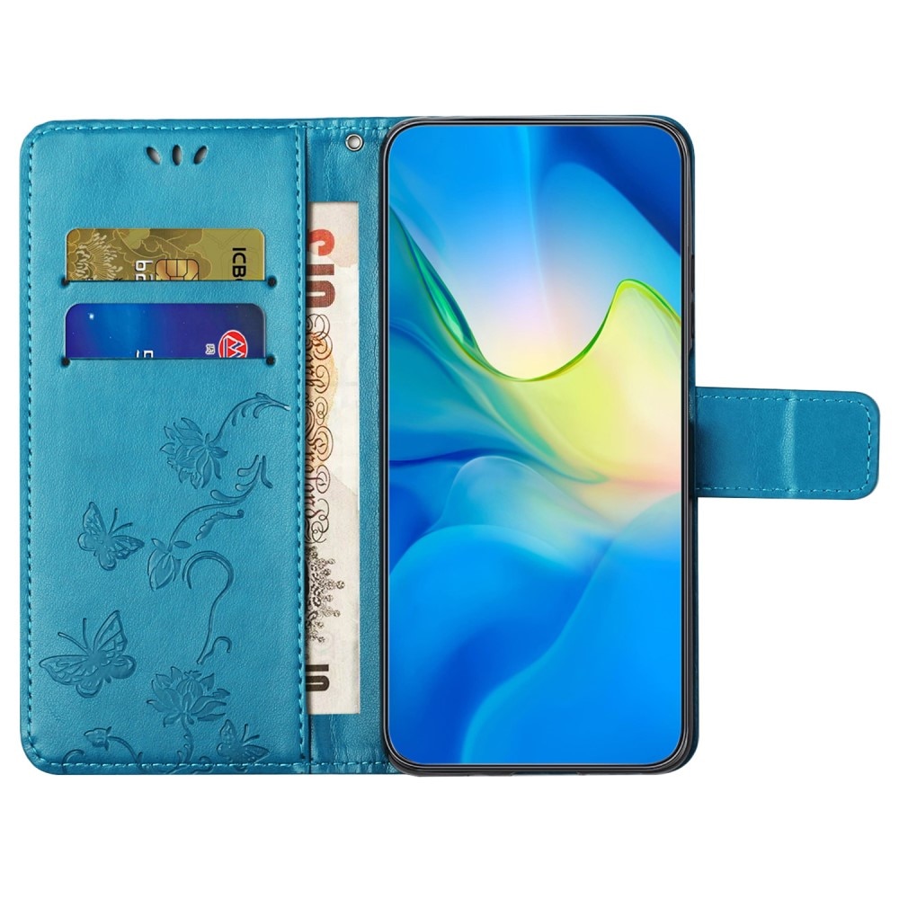 Funda de Cuero con Mariposas Motorola Moto G04, azul