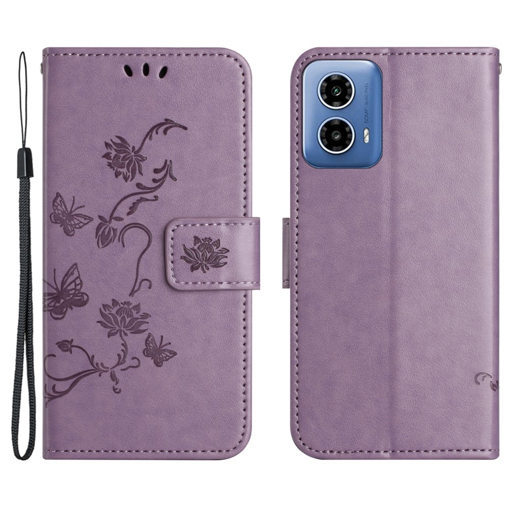 Funda de Cuero con Mariposas Motorola Moto G24, Púrpura