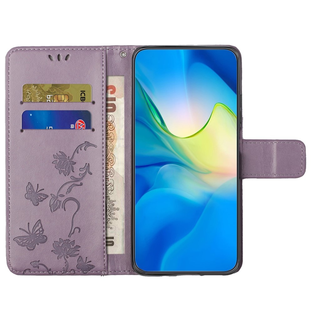 Funda de Cuero con Mariposas Motorola Moto G04, violeta