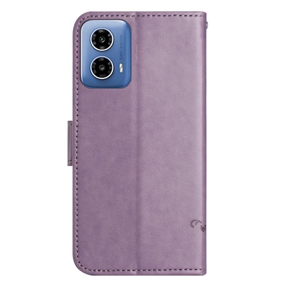 Funda de Cuero con Mariposas Motorola Moto E14, Púrpura