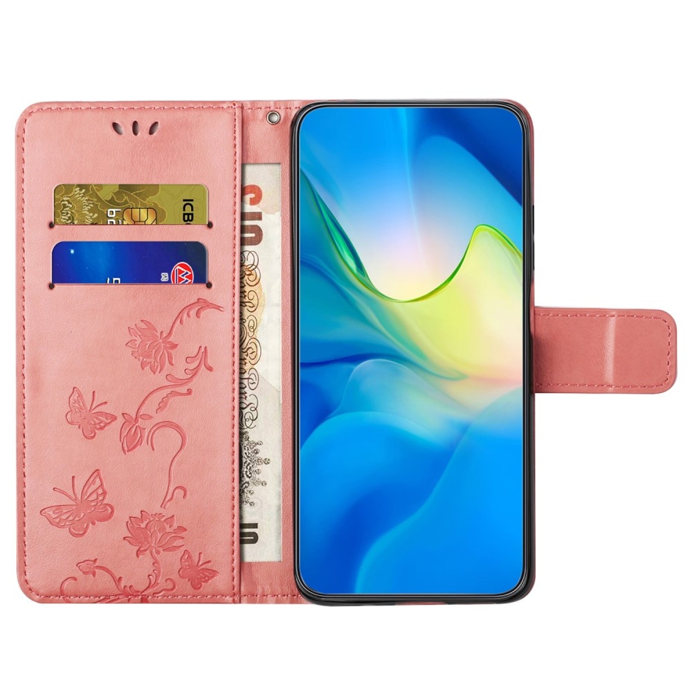 Funda de Cuero con Mariposas Motorola Moto G04, Rosa