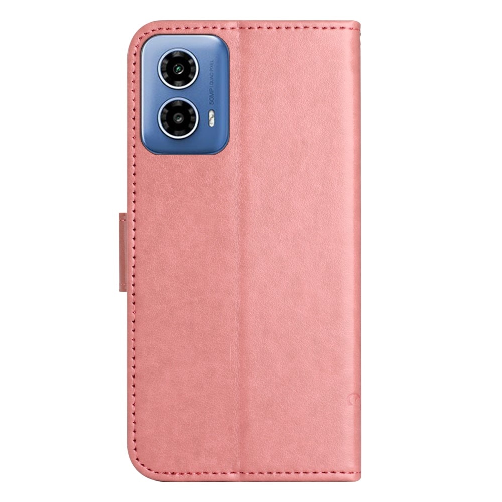 Funda de Cuero con Mariposas Motorola Moto G04, Rosa