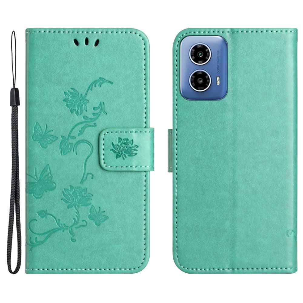 Funda de Cuero con Mariposas Motorola Moto G24, Verde