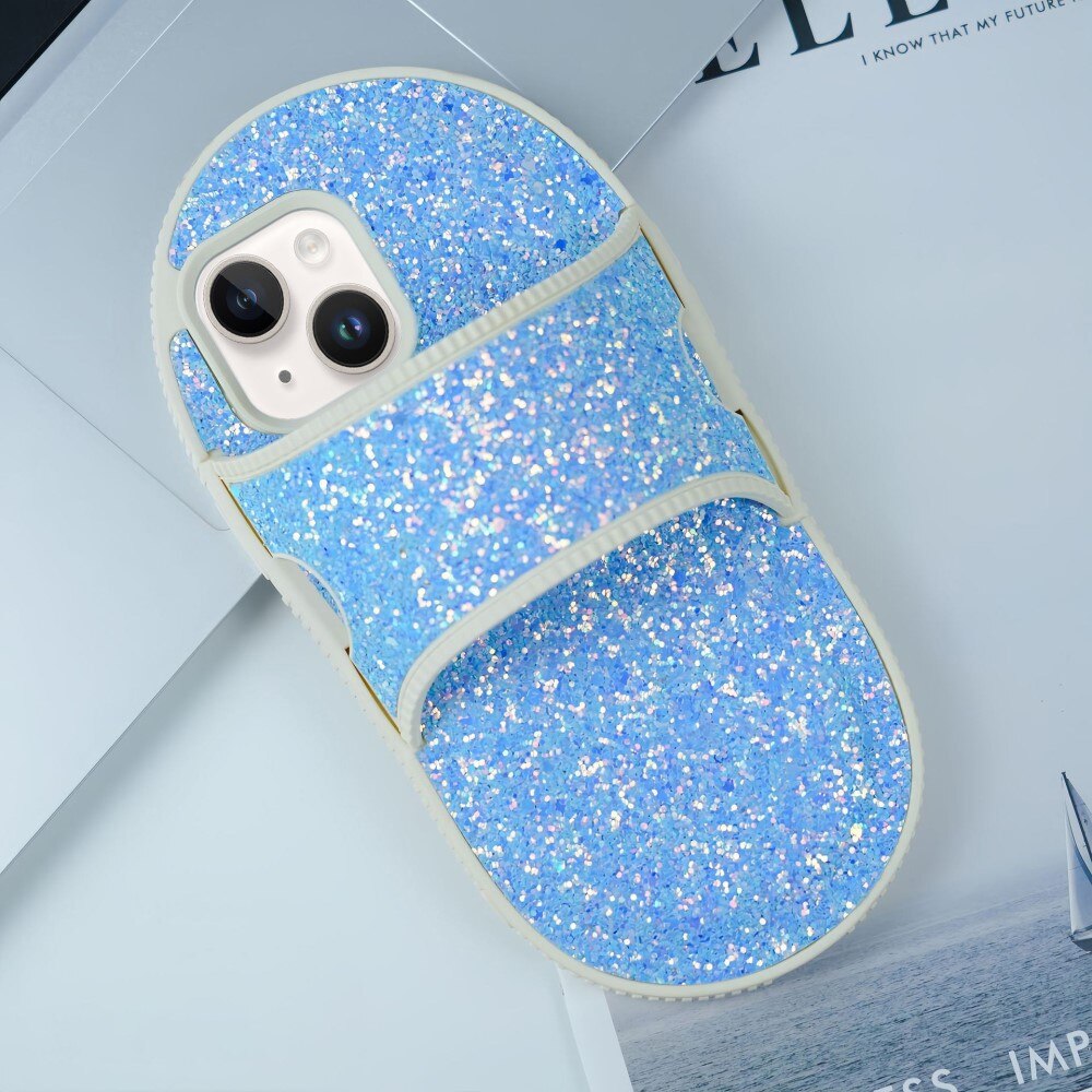 Funda de Pantufla Brillantina iPhone 13, azul