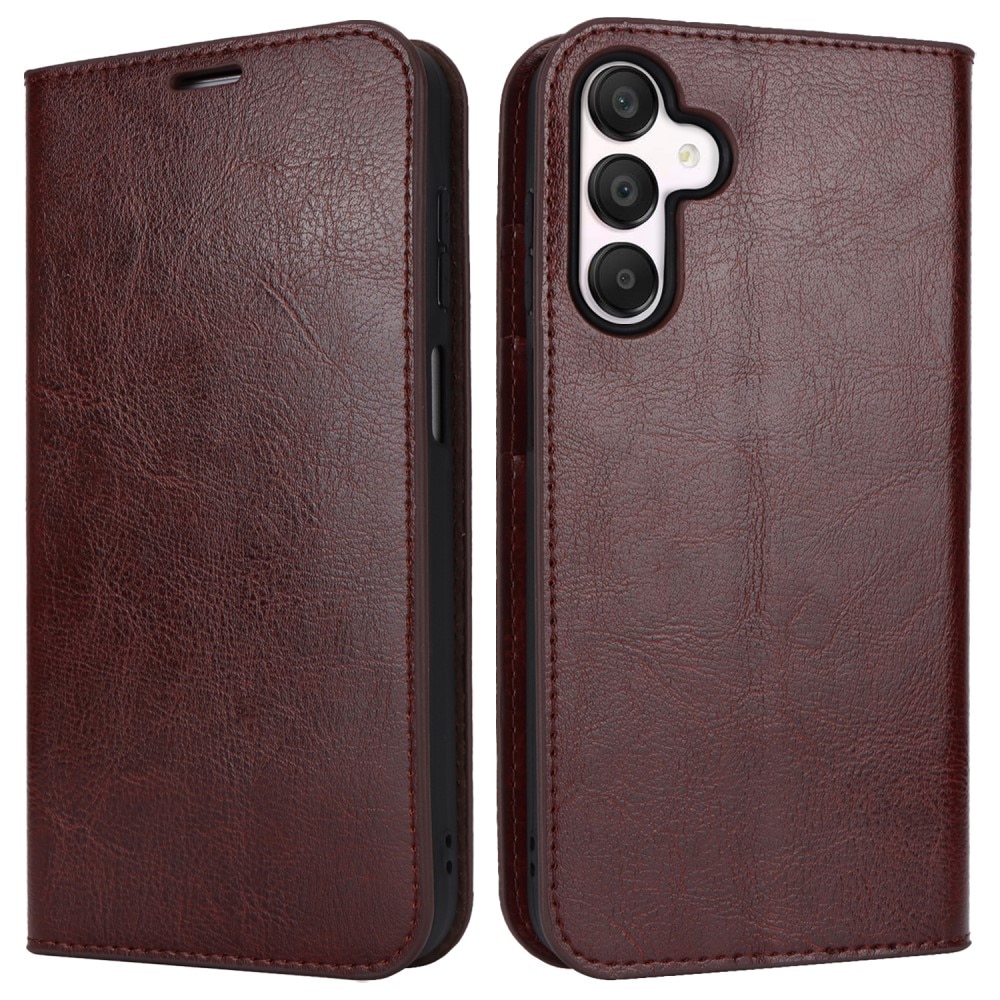 Funda cartera de cuero genuino Samsung Galaxy A15 Marrón oscuro