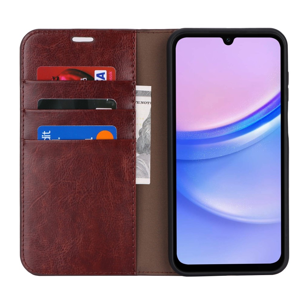 Funda cartera de cuero genuino Samsung Galaxy A15 Marrón oscuro