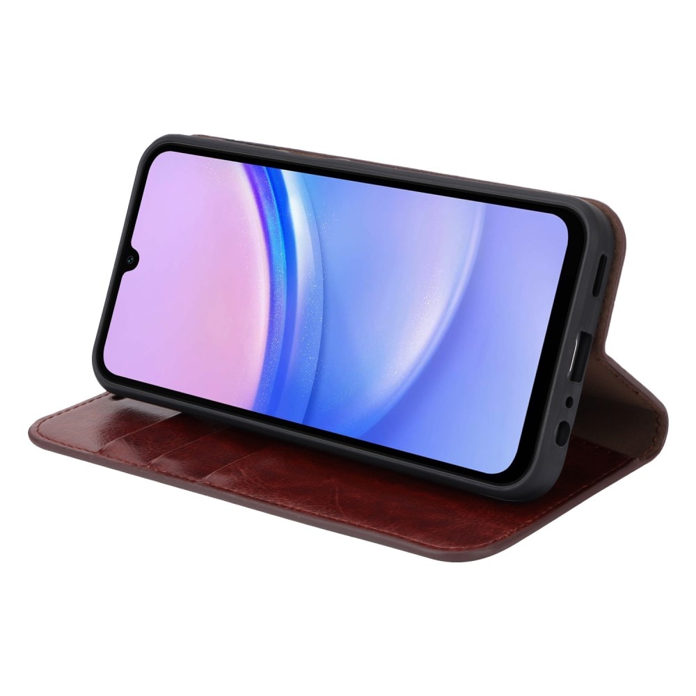Funda cartera de cuero genuino Samsung Galaxy A15 Marrón oscuro