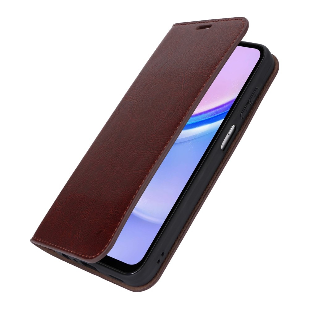 Funda cartera de cuero genuino Samsung Galaxy A15 Marrón oscuro