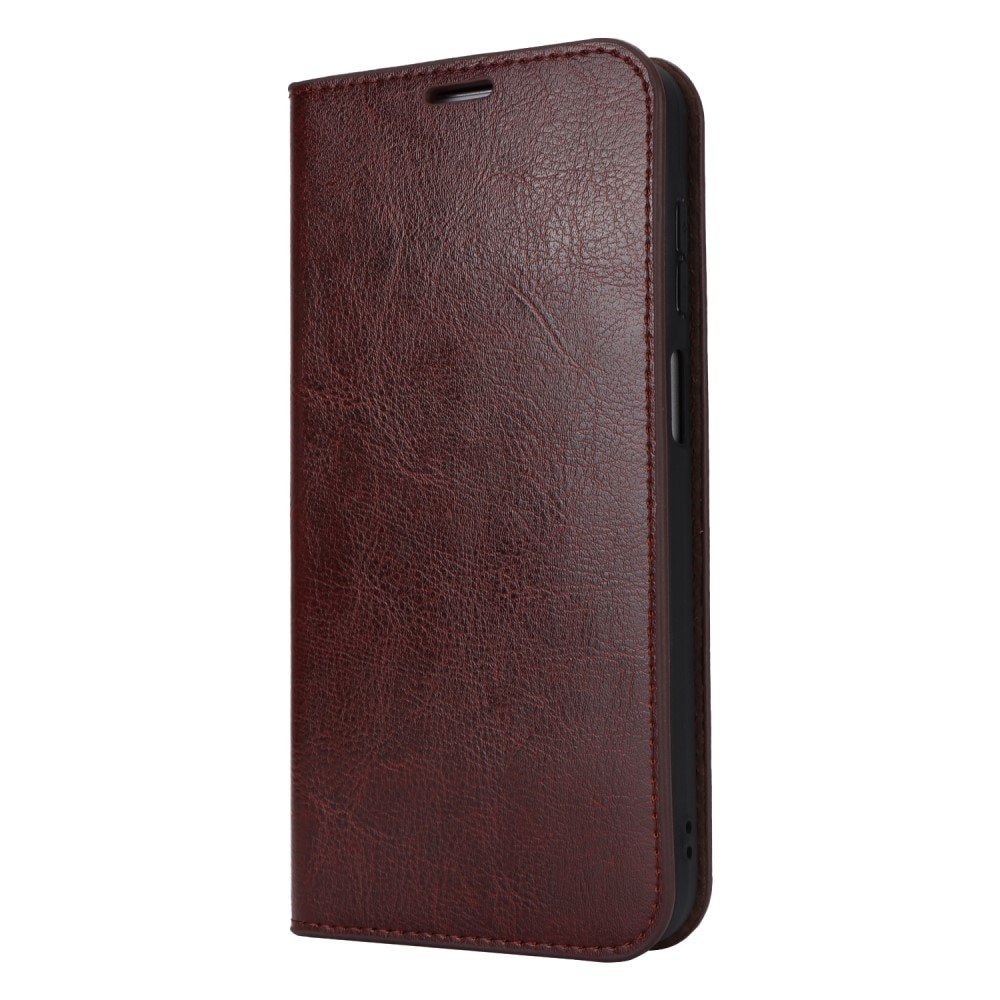 Funda cartera de cuero genuino Samsung Galaxy A15 Marrón oscuro