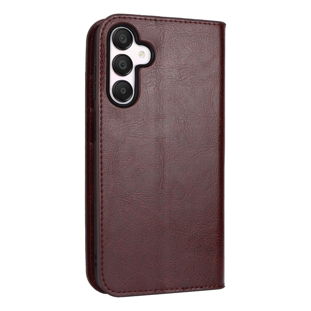 Funda cartera de cuero genuino Samsung Galaxy A15 Marrón oscuro