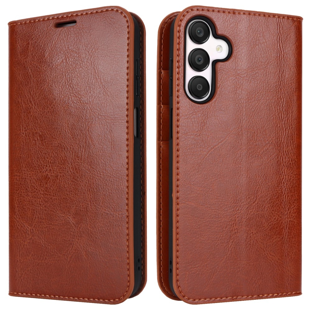 Funda cartera de cuero genuino Samsung Galaxy A15 Marrón