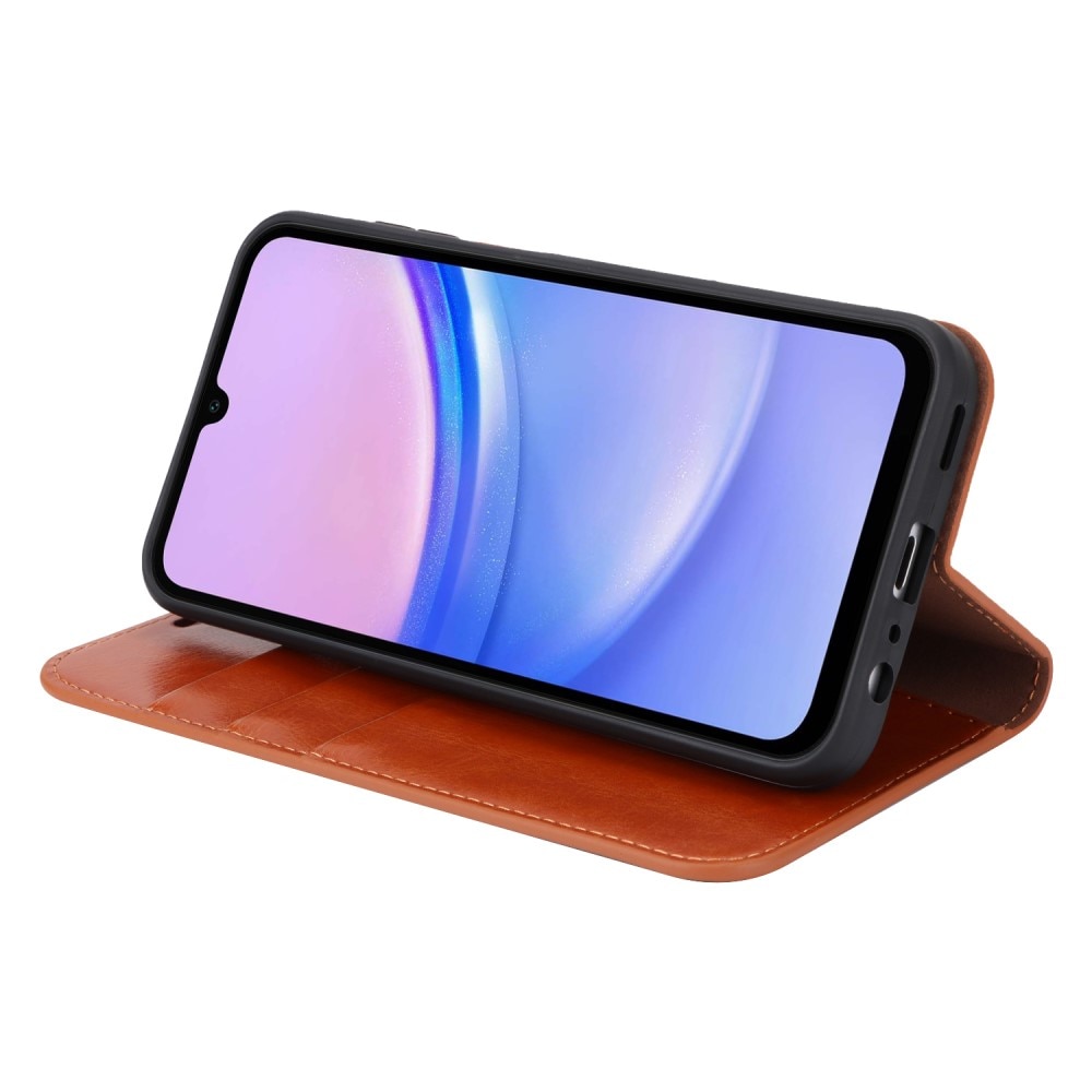 Funda cartera de cuero genuino Samsung Galaxy A15 marrón