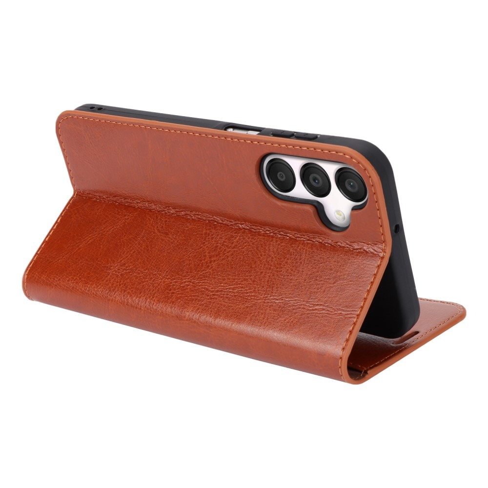Funda cartera de cuero genuino Samsung Galaxy A15 Marrón