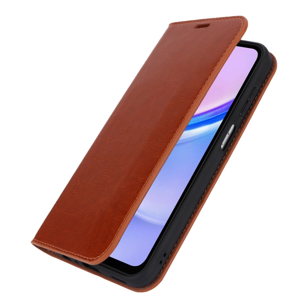 Funda cartera de cuero genuino Samsung Galaxy A15 marrón