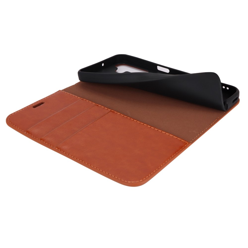 Funda cartera de cuero genuino Samsung Galaxy A15 Marrón