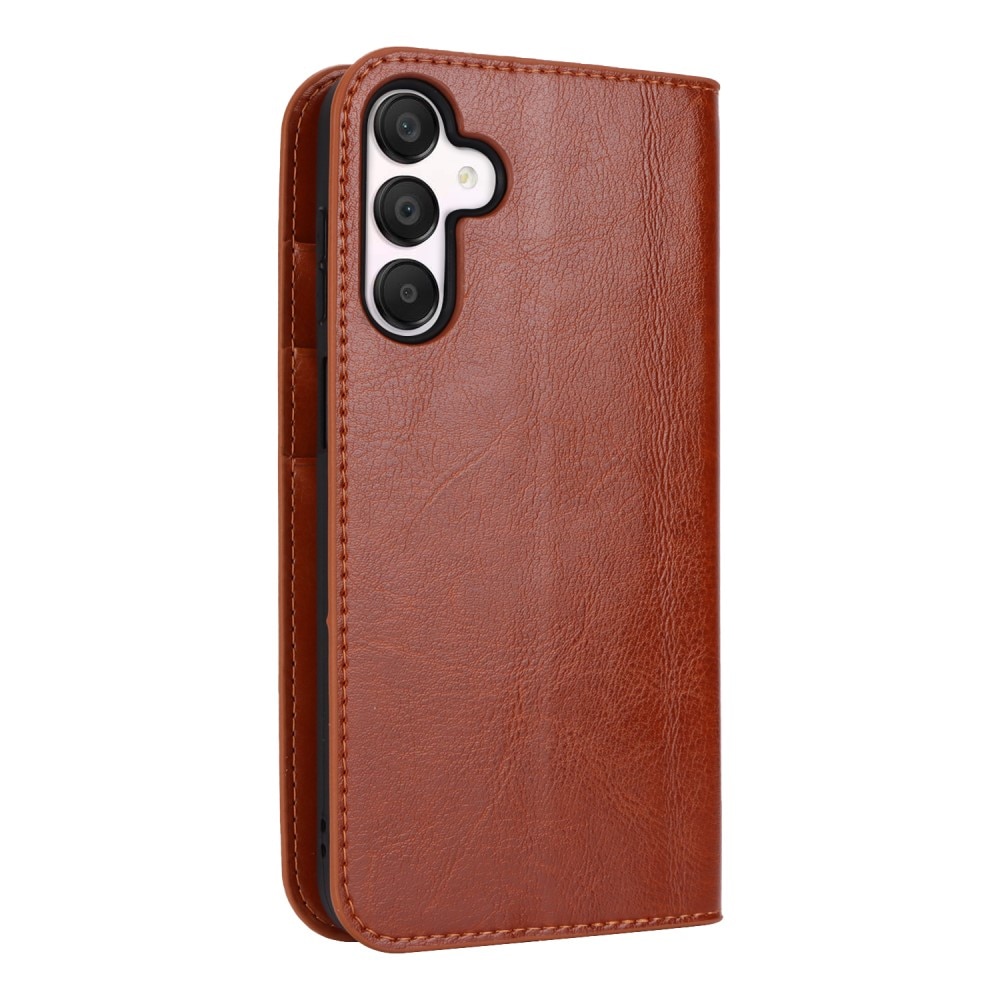 Funda cartera de cuero genuino Samsung Galaxy A15 marrón