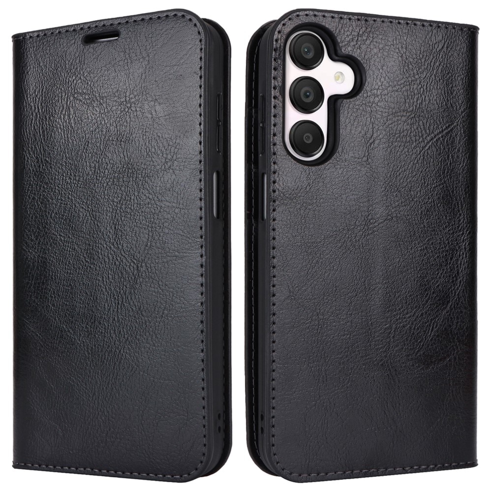 Funda cartera de cuero genuino Samsung Galaxy A15 Negro