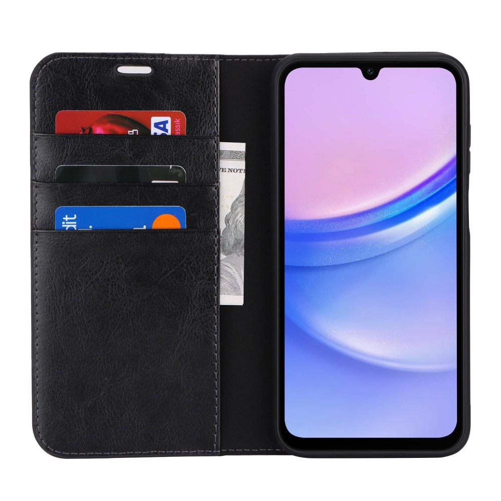 Funda cartera de cuero genuino Samsung Galaxy A15 negro