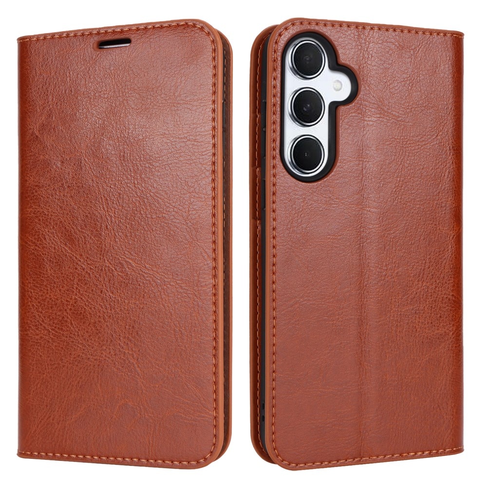 Funda cartera de cuero genuino Samsung Galaxy A55 marrón