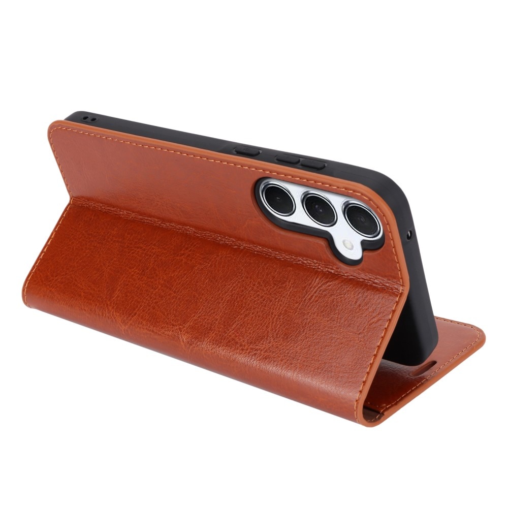 Funda cartera de cuero genuino Samsung Galaxy A55 Marrón