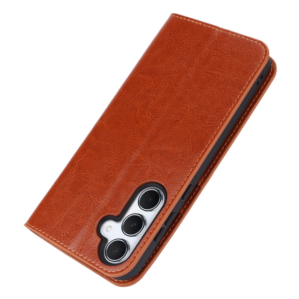 Funda cartera de cuero genuino Samsung Galaxy A55 Marrón