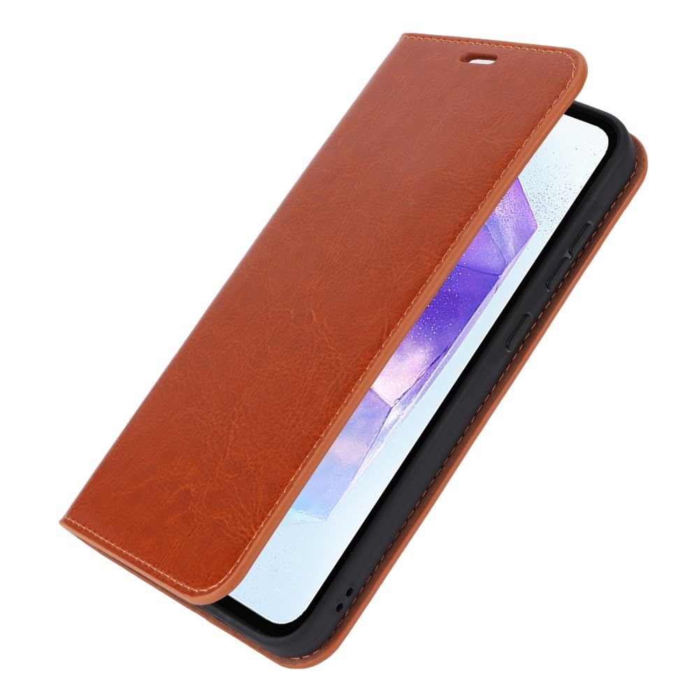 Funda cartera de cuero genuino Samsung Galaxy A55 Marrón