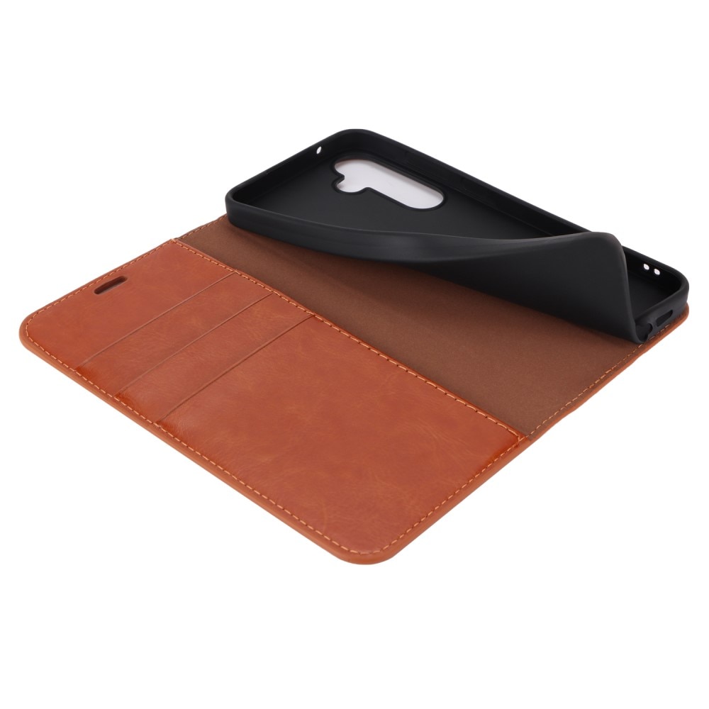 Funda cartera de cuero genuino Samsung Galaxy A55 Marrón