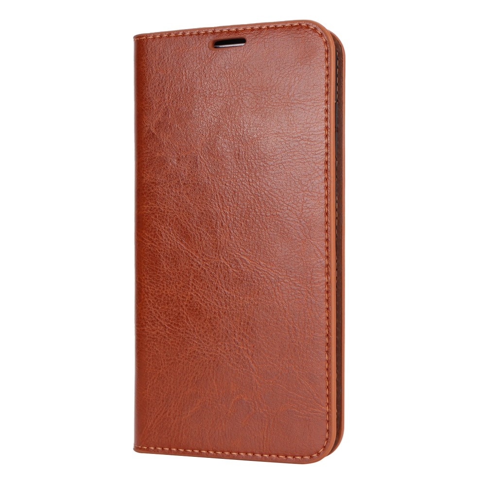 Funda cartera de cuero genuino Samsung Galaxy A55 marrón