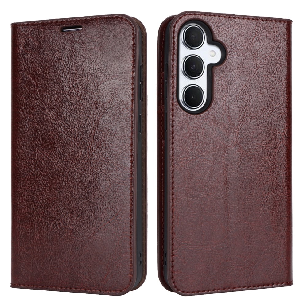 Funda cartera de cuero genuino Samsung Galaxy A55 Marrón oscuro