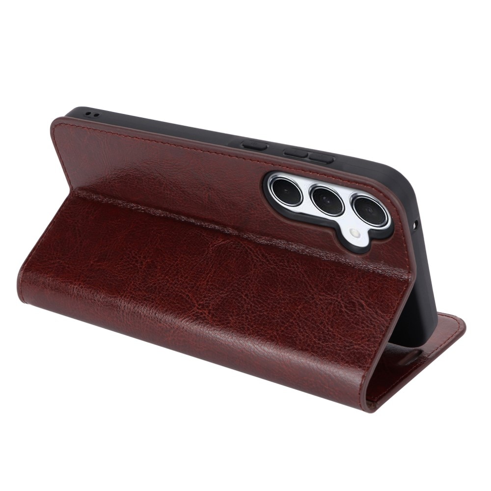 Funda cartera de cuero genuino Samsung Galaxy A55 Marrón oscuro
