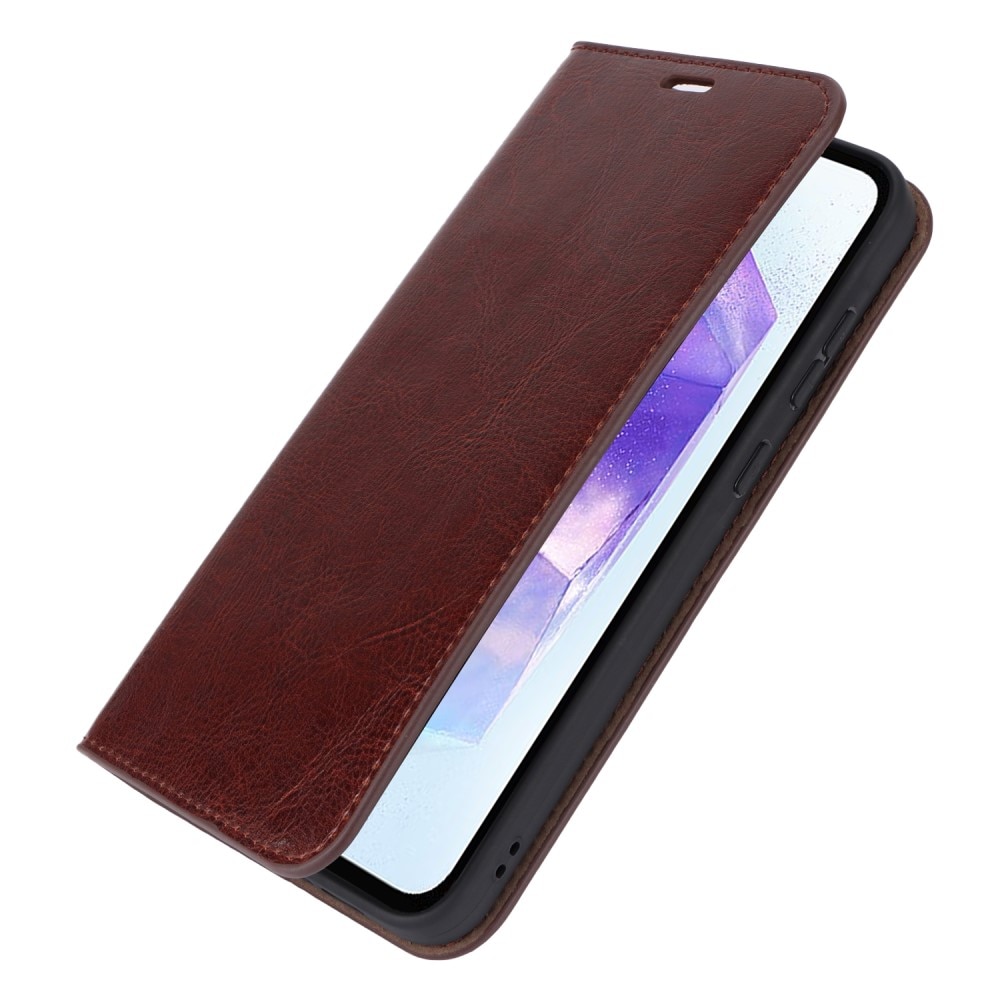 Funda cartera de cuero genuino Samsung Galaxy A55 marrón oscuro