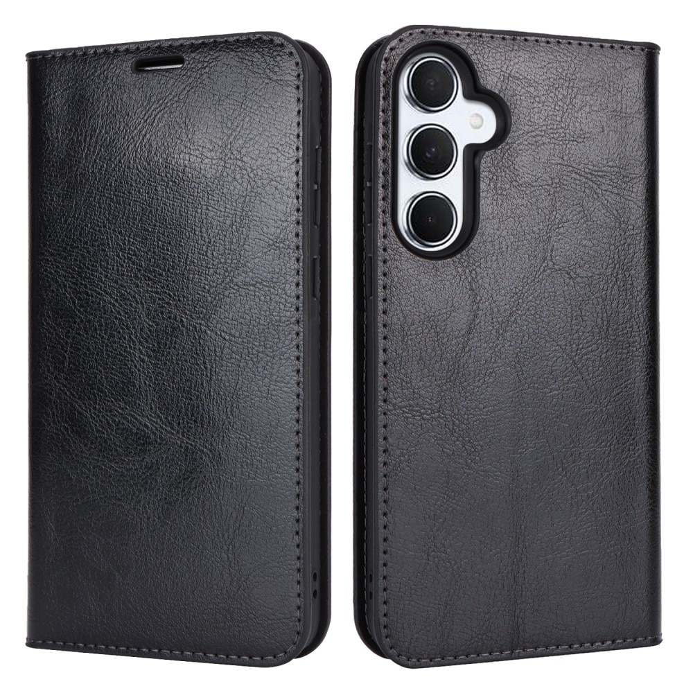 Funda cartera de cuero genuino Samsung Galaxy A55 Negro