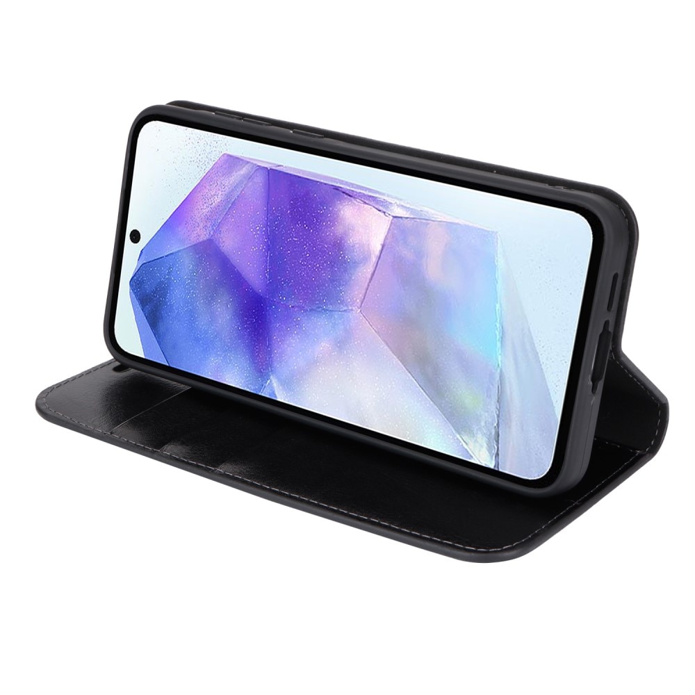 Funda cartera de cuero genuino Samsung Galaxy A55 Negro