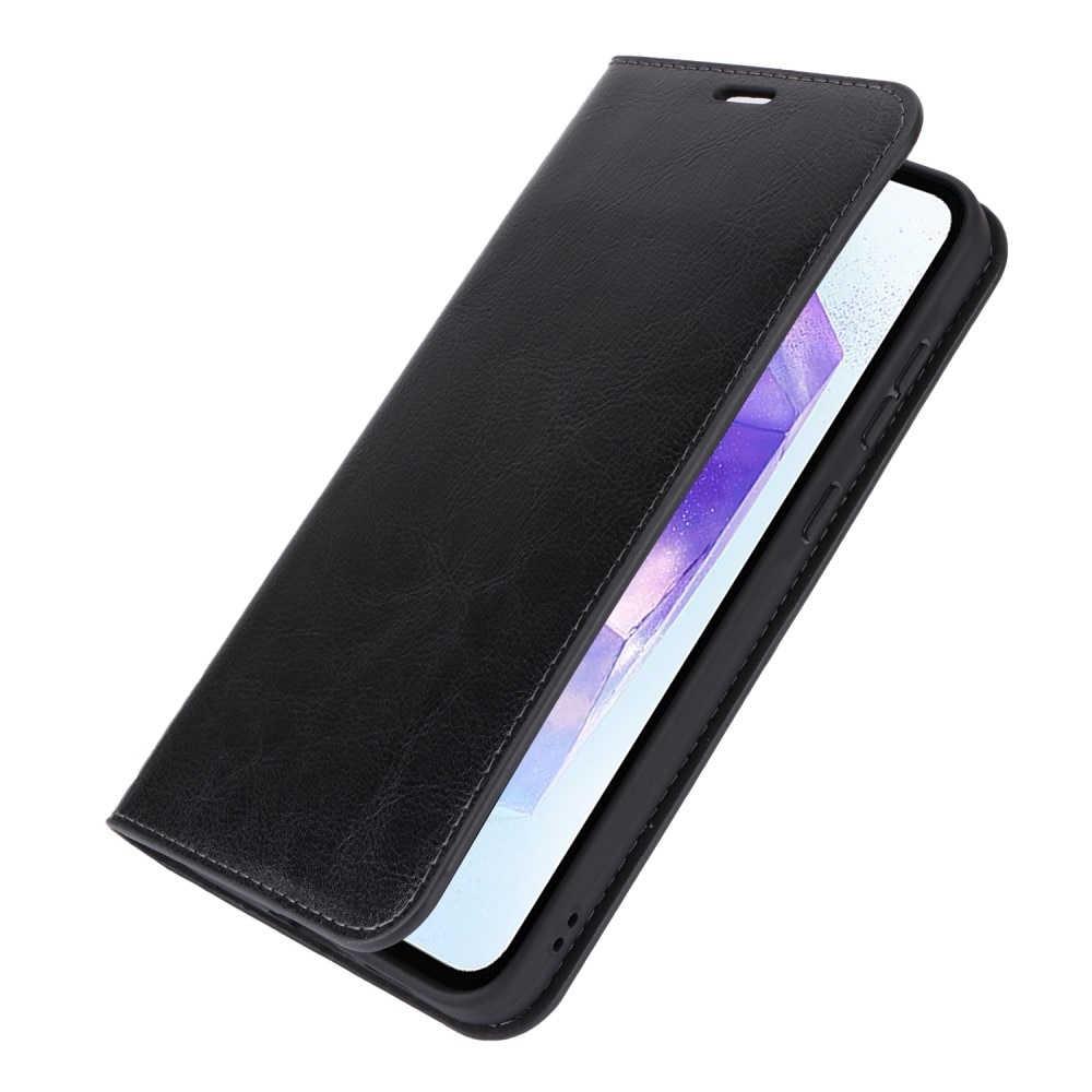 Funda cartera de cuero genuino Samsung Galaxy A55 Negro