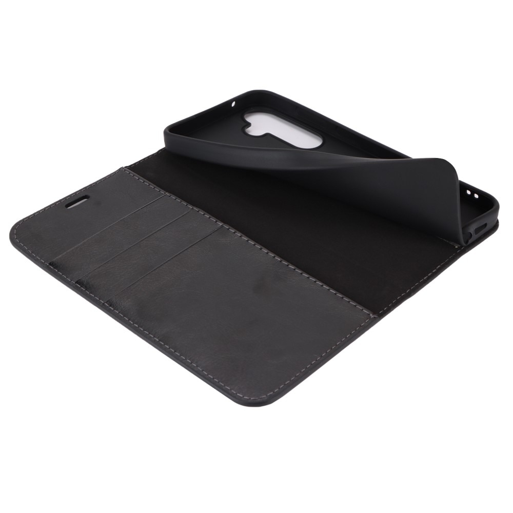 Funda cartera de cuero genuino Samsung Galaxy A55 Negro