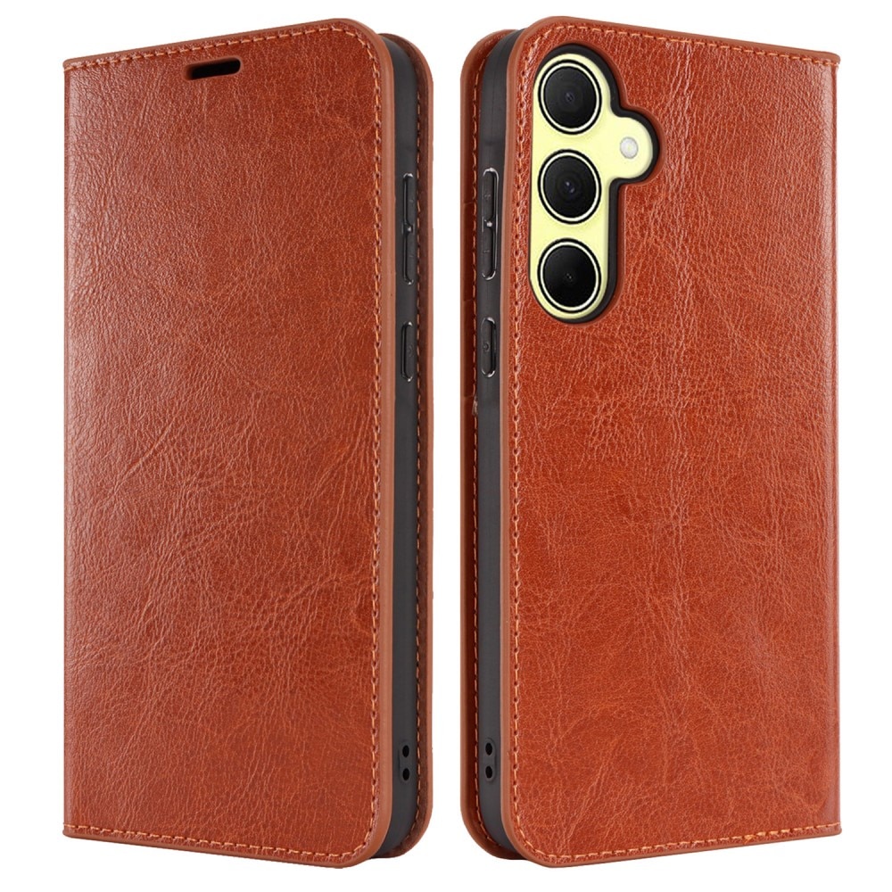 Funda cartera de cuero genuino Samsung Galaxy A35 Marrón