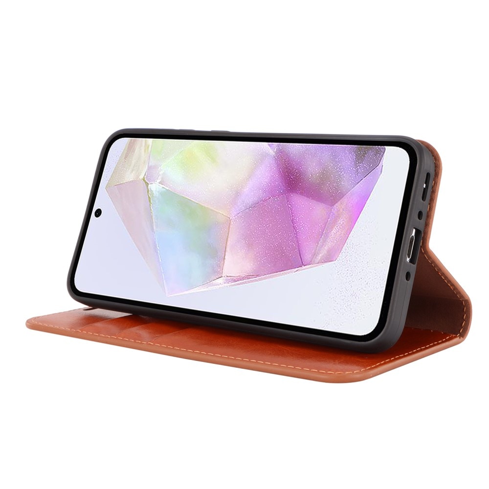 Funda cartera de cuero genuino Samsung Galaxy A35 Marrón