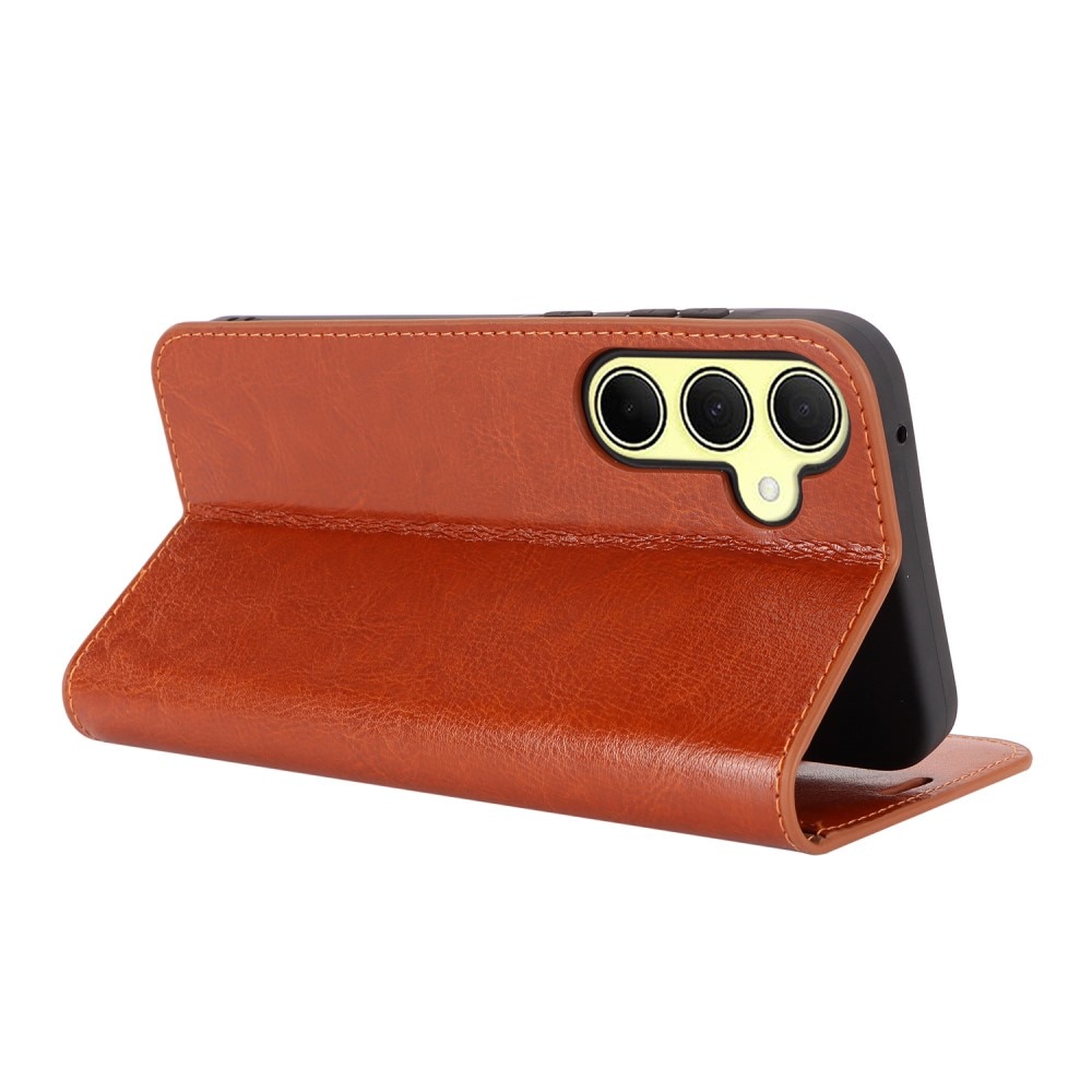 Funda cartera de cuero genuino Samsung Galaxy A35 Marrón